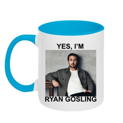 Чашка двухцветная "Yes, i'm Ryan Gosling" 320 мл Белый с голубым (16061449-33-195420) - фото 1