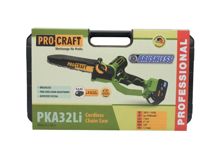 Пила цепная ProCraft с 1 АКБ и ЗУ для распила древесины/ветвей (PKA32Li) - фото 8 Пила цепная ProCraft с 1 АКБ и ЗУ для распила древесины/ветвей (PKA32Li) - фото 8