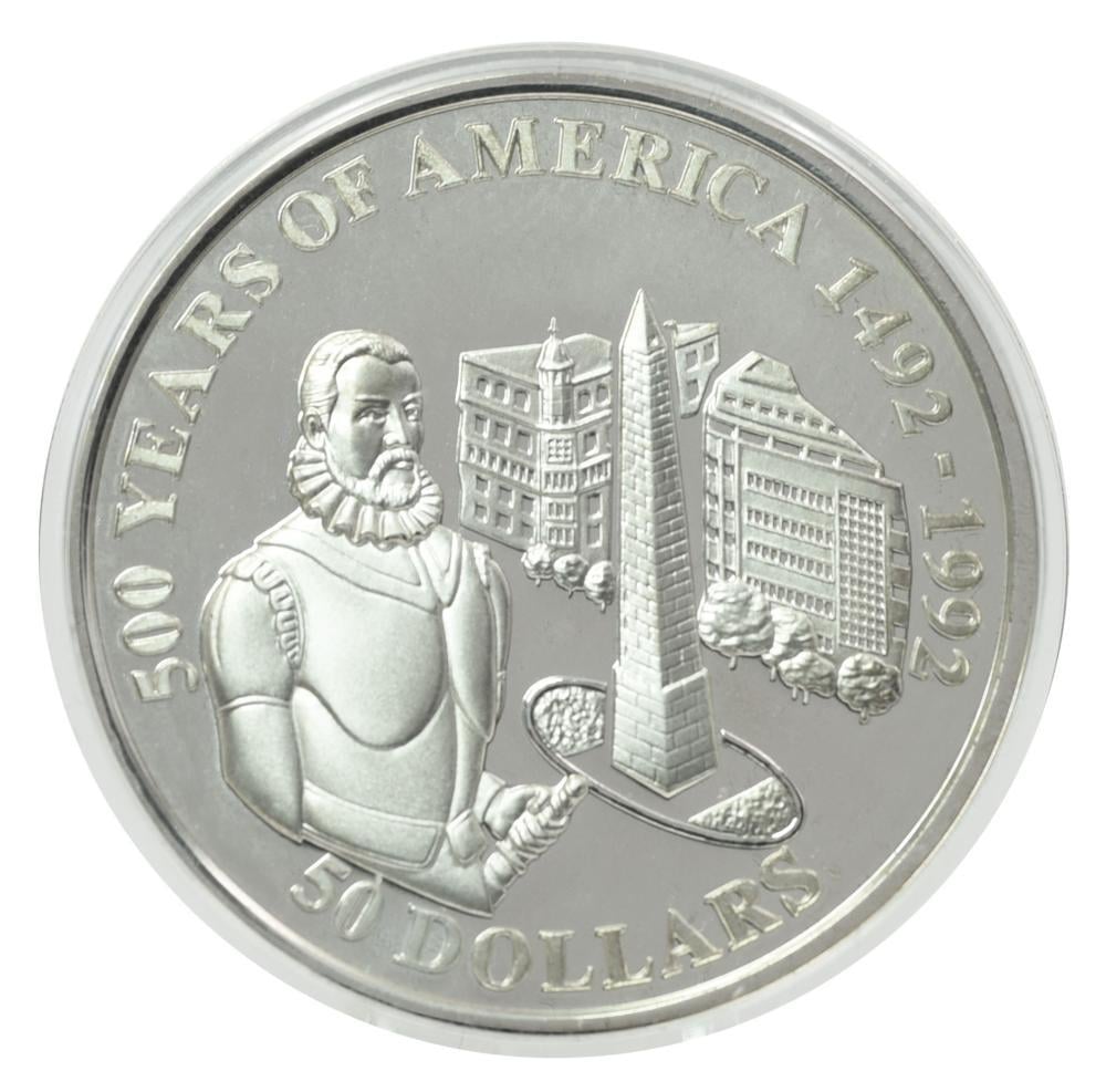 Коллекционная монета Острова Кука 50 долларов 1992 серебро Proof 500 лет Открытию Америки-Педро де Мендоса (М22623)