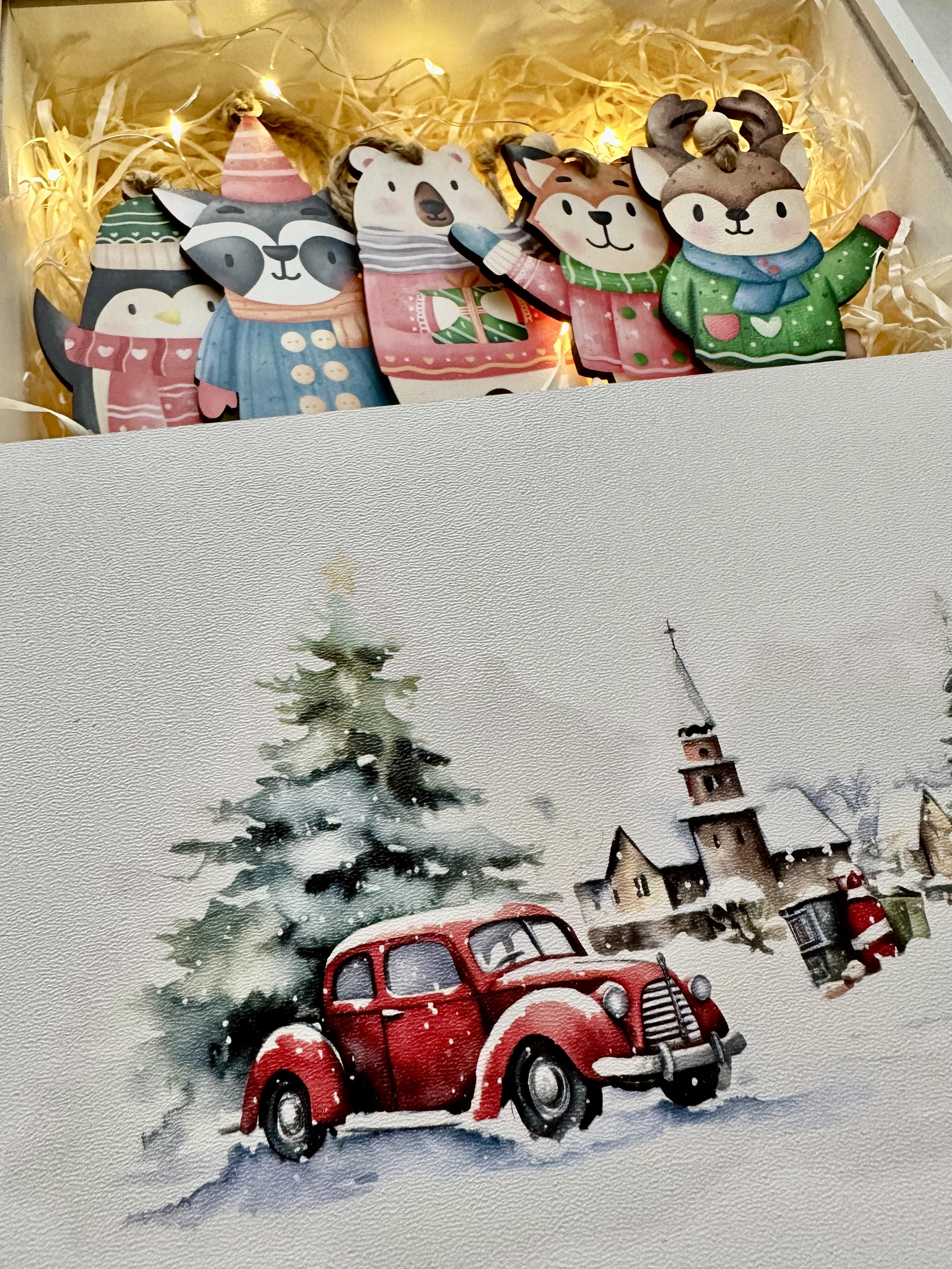 Набір новорічний з іграшками у святковій дерев'яній коробочці 5 шт. - фото 5 Набір новорічний з іграшками у святковій дерев'яній коробочці 5 шт. - фото 5