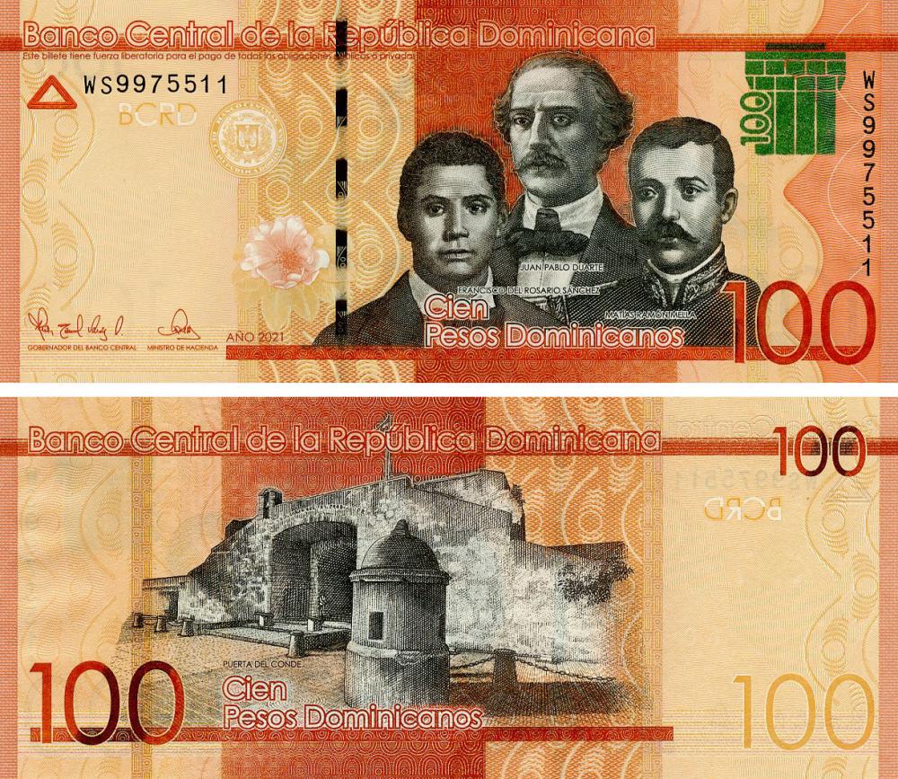 Коллекционная банкнота Доминикана 100 песо 2021 UNC (P190)