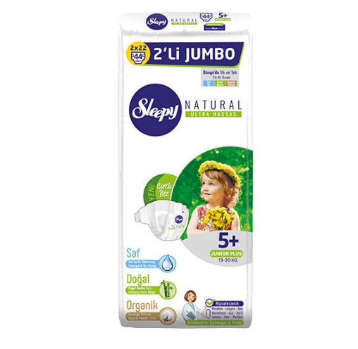 Підгузки дитячі Sleepy Natural 5+ junior plus 44 шт. (1654138021)