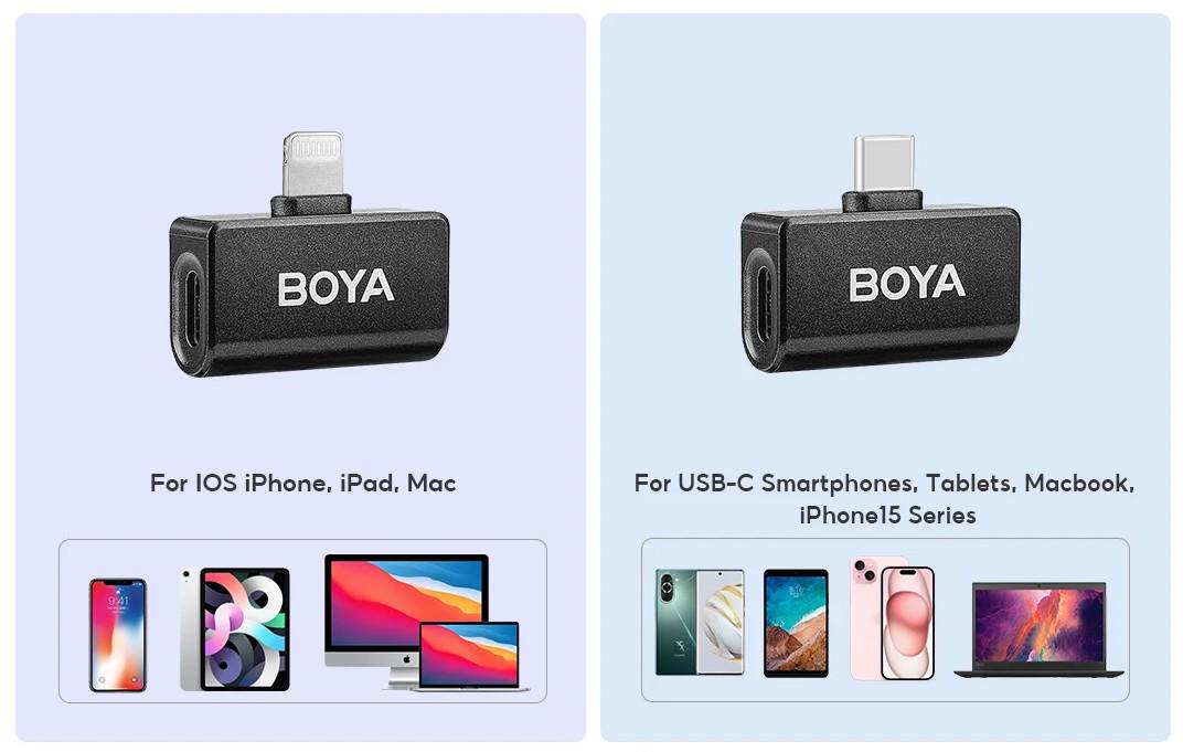 Микрофон петличный Boya Omic-B COMBO Lightning/USB Type-C беспроводной с зарядным кейсом Black (50035) - фото 3 Микрофон петличный Boya Omic-B COMBO Lightning/USB Type-C беспроводной с зарядным кейсом Black (50035) - фото 3