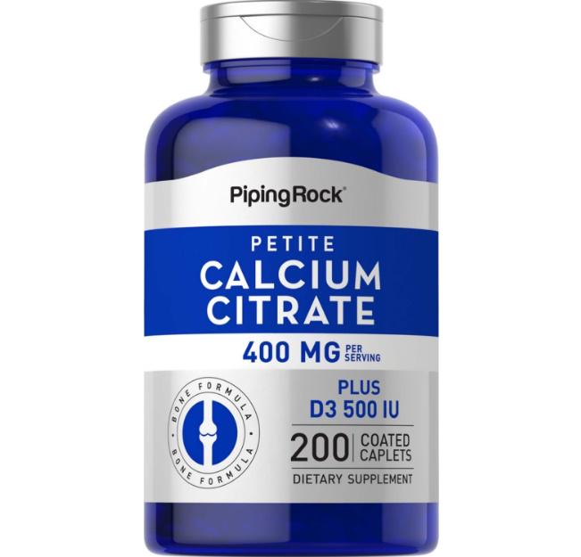 Микроэлемент Кальций Piping Rock Calcium Citrate Plus Vitamin D3 400 мг 200 Coated Caplets