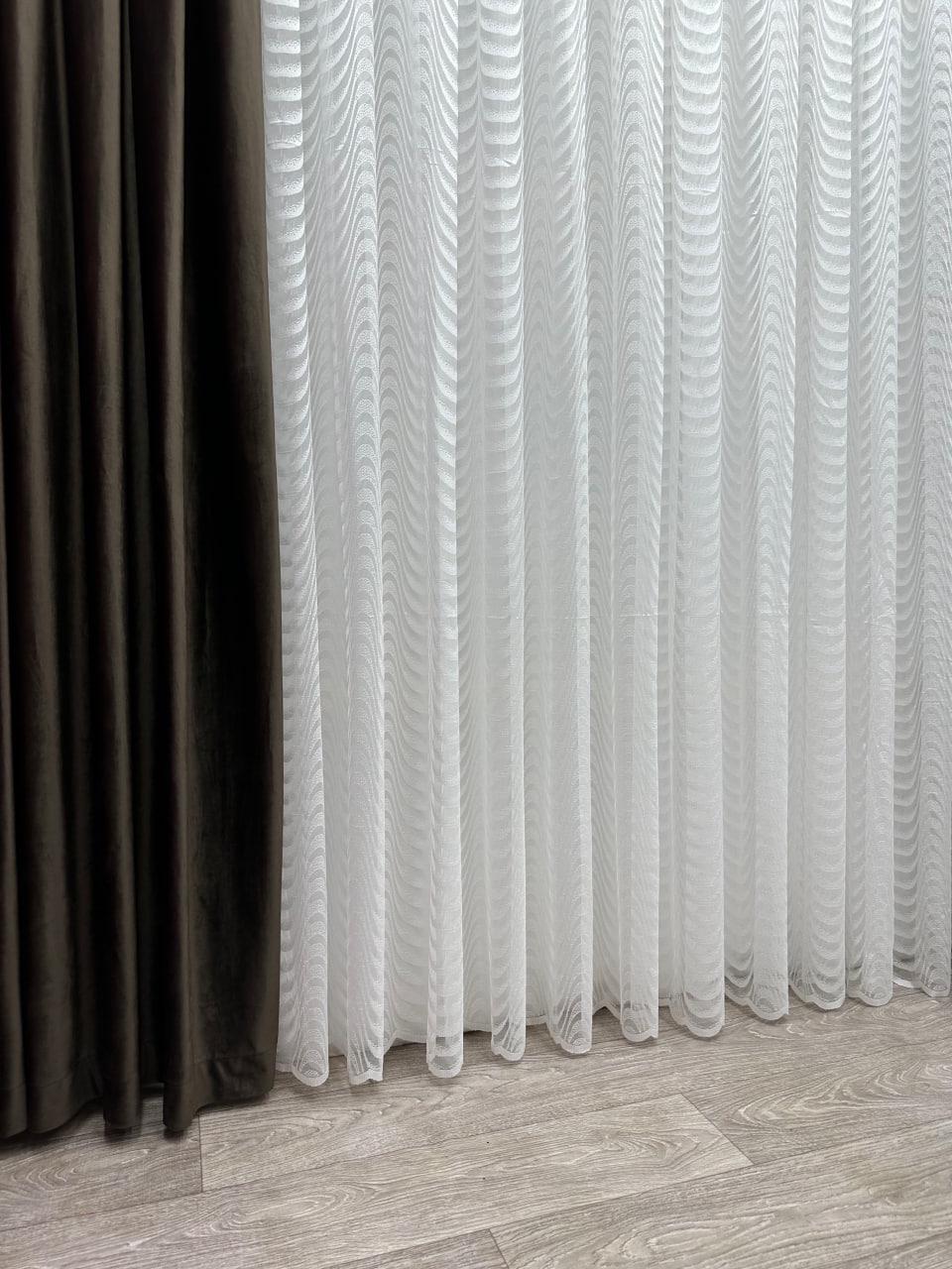 Тюль готовий однотонний Хвиля на жакардовій основі 300х250 см на тасьмі 6 см Молочний - фото 2 Тюль готовий однотонний Хвиля на жакардовій основі 300х250 см на тасьмі 6 см Молочний - фото 2