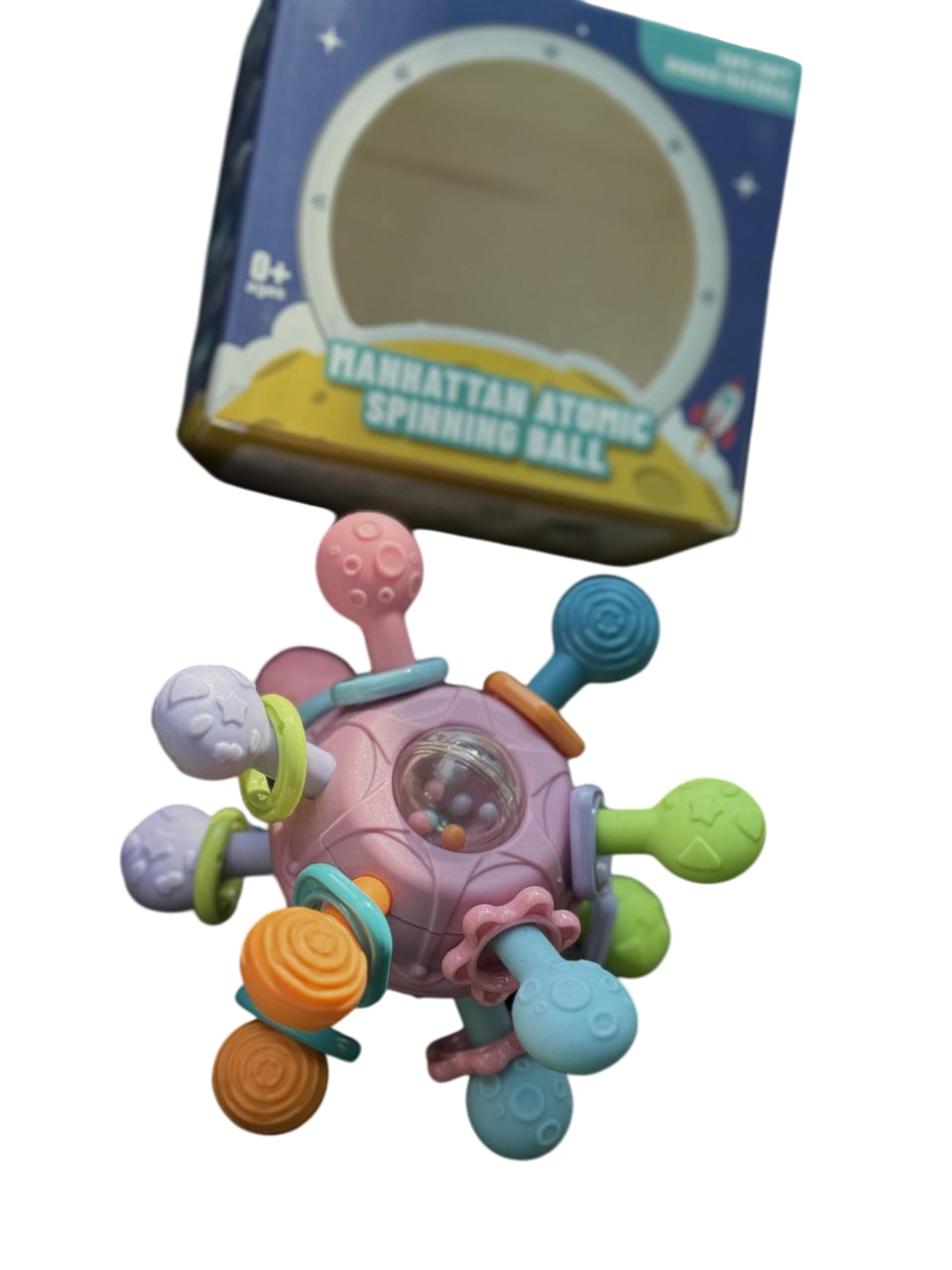 Іграшка для малюків сенсорна розвиваюча Космічний м'яч із різними фактурами та брязкальцем/гризуном (22А)