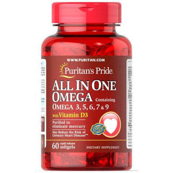Омега 3-6-9 Puritan's Pride All In One Omega 3 5 6 7 & 9 with Vitamin D3 60 Softgels