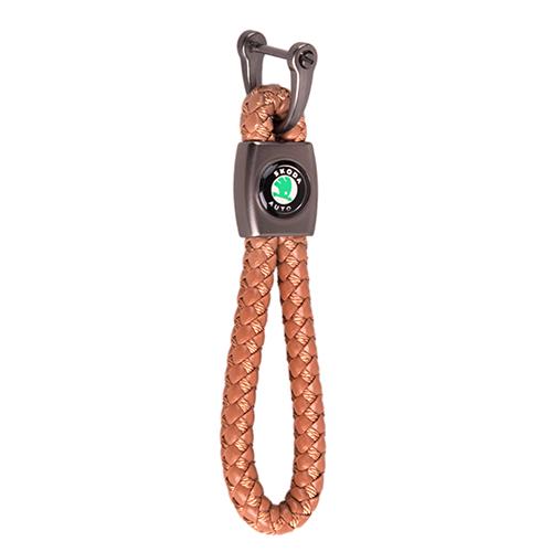 Брелок плетеный CN Skoda кожзам с скобой Коричневый (403547)