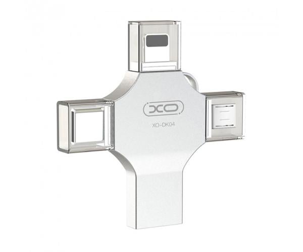 Флеш-память USB Xo DK04 16 GB USB 2.0 Micro-USB Lightning Type-C Steel