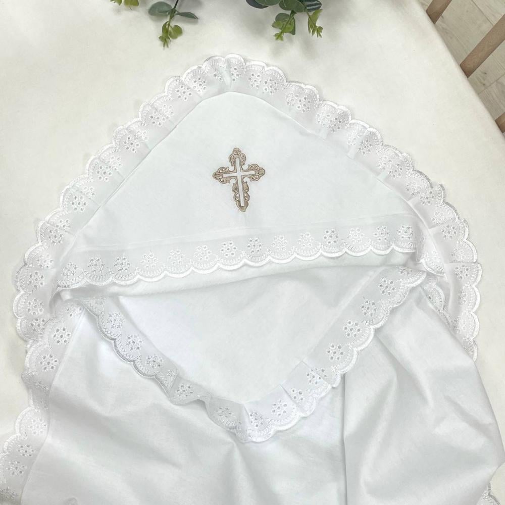 Крыжма для крещения с кружевом Снежинка поплин 80х100 см Белый (960) Крыжма для крещения с кружевом Снежинка поплин 80х100 см Белый (960)