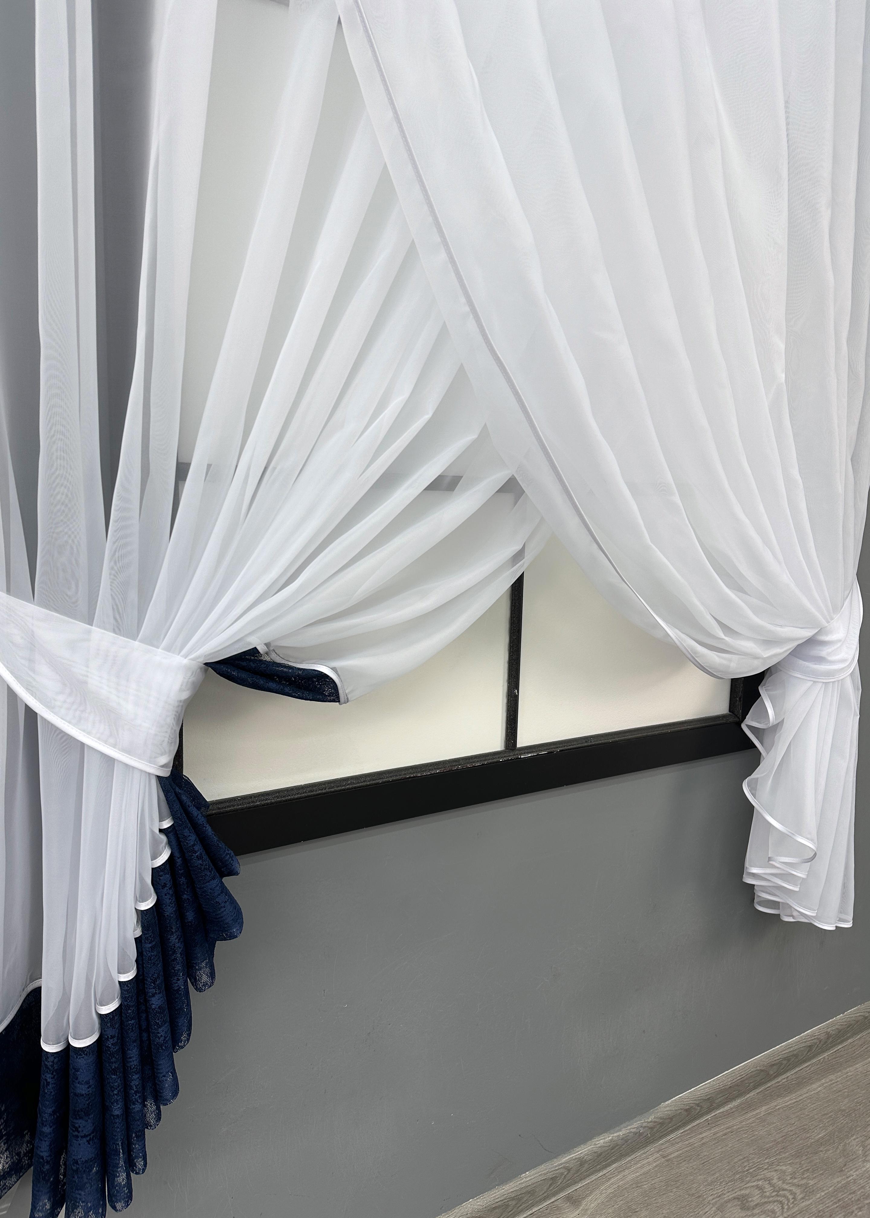 Шторки кухонные VR-Textil № 101к с подвязками 330х170 см Белый/Синий (52-1181) - фото 4