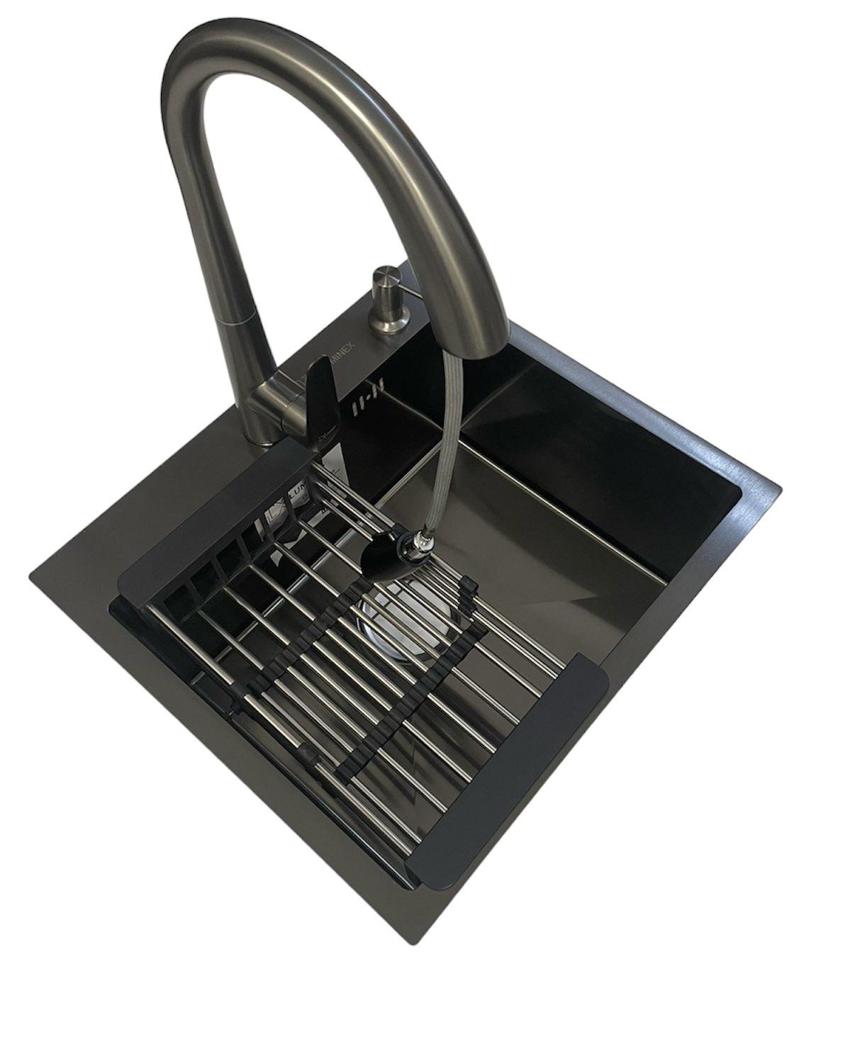 Мойка Luminex 5045 см 3,0/1,0 мм Черный и кран выдвижной из латуни