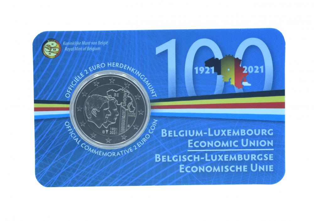 Коллекционная монета Бельгия 2 евро 2021 Биметалл UNC 100-летие Бельгийско-Коллекционная монета Люксембургского экономического союза