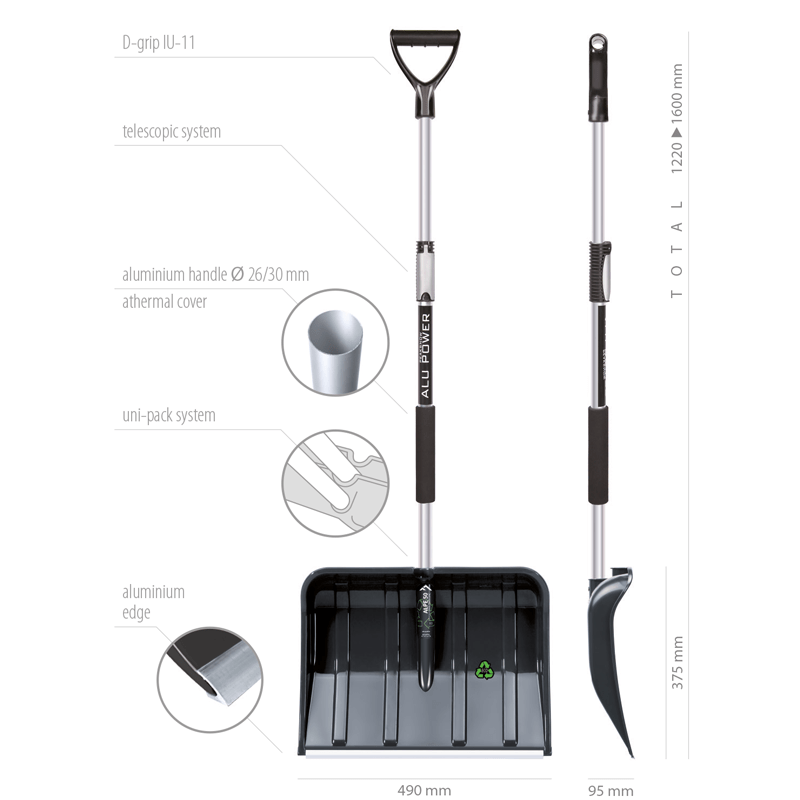 Лопата для снігу Prosperplast ALPE 50 есо з телескопічною ручкою 49x120/160 см (CNT00011763) - фото 3 Лопата для снігу Prosperplast ALPE 50 есо з телескопічною ручкою 49x120/160 см (CNT00011763) - фото 3