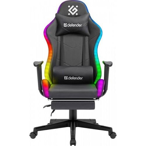 Игровое кресло Defender Watcher 64334: 60 мм RGB, черное из ПУ Игровое кресло Defender Watcher 64334: 60 мм RGB, черное из ПУ