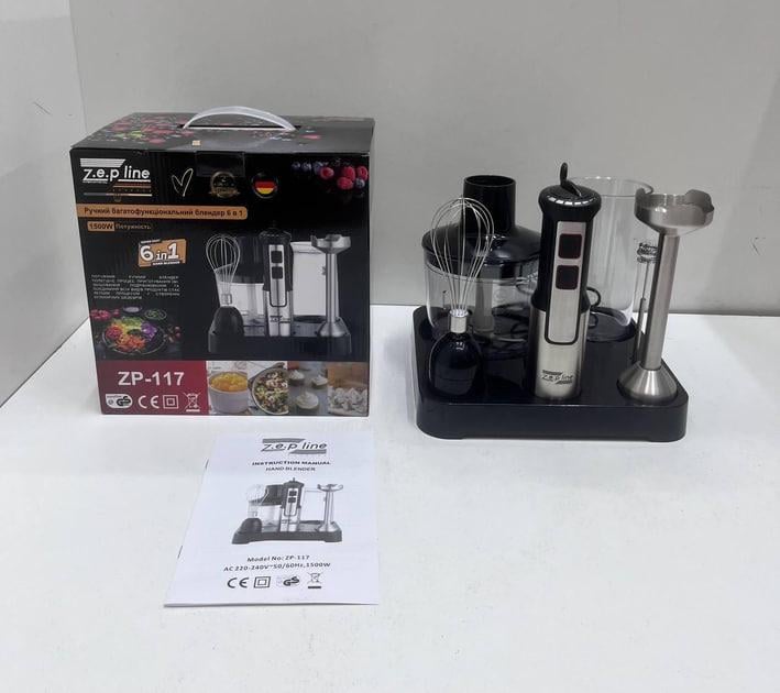 Блендер ручной погружной ZepLine ZP-117 на подставке со сменными насадками 6в1 1500 Вт Черный (30146331) - фото 4