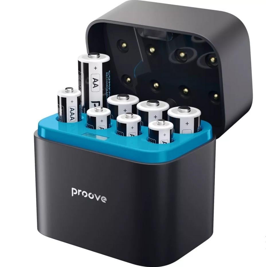 Зарядное устройство Proove Compact Station с аккумуляторными батарейками 8 шт./4xAAA 860mAh/4xAA 2000mAh Black (2955617879)