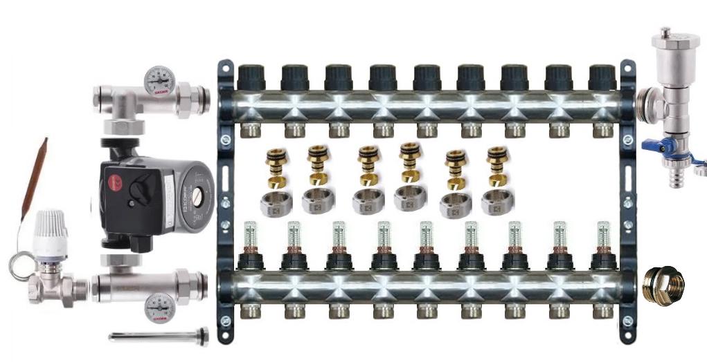 Коллектор для теплого пола Lider Comfort 9 контуров прямой комплект (9235861)