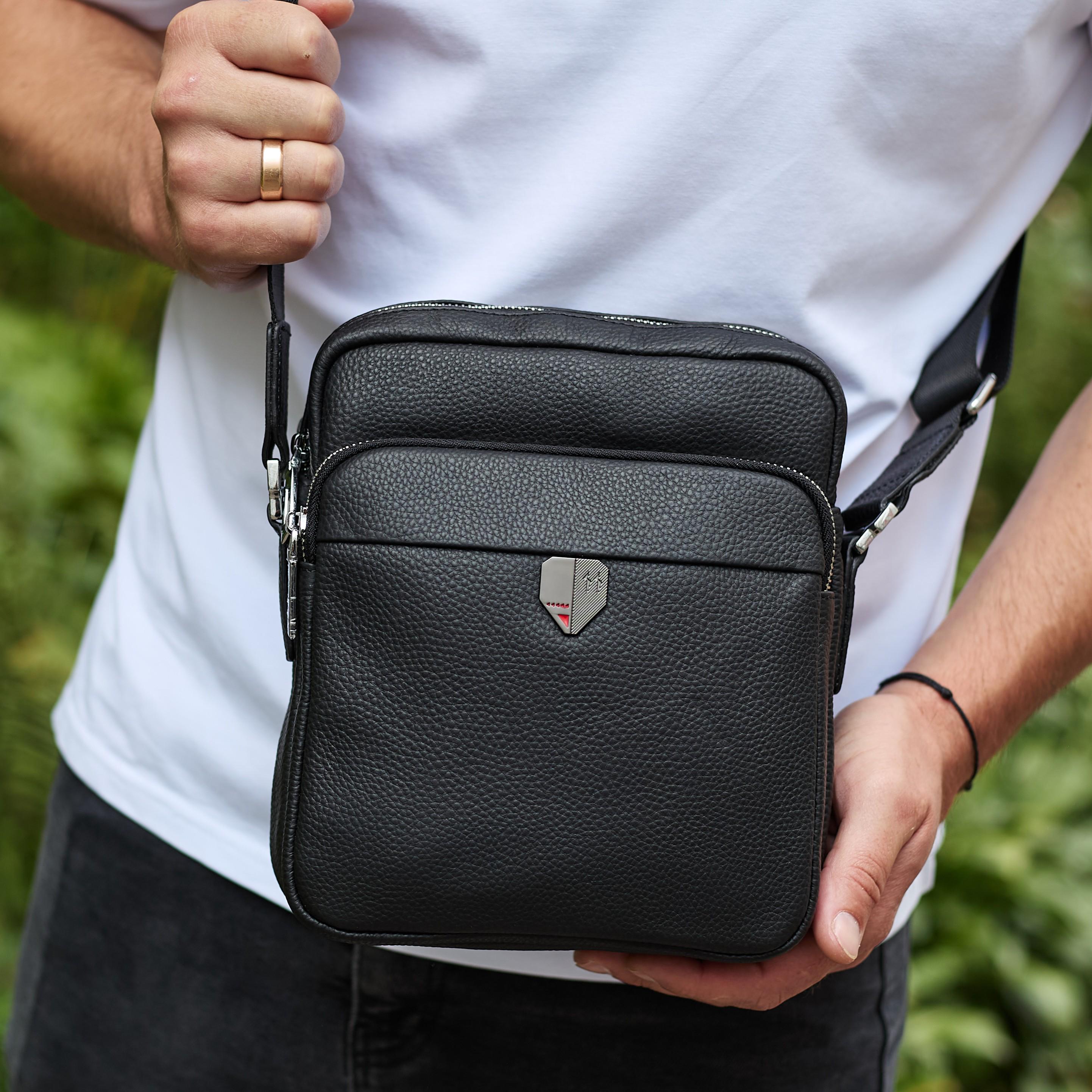 Барсетка мужская Tiding Bag кожаная через плечо 24х20х8 см Черный (17829)