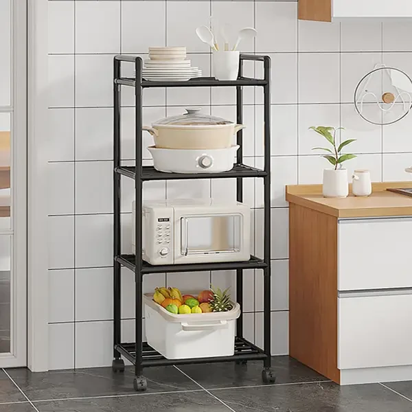 Полка-стеллаж напольная LS-7801 на колесиках для кухни 138x42x32 см Black (784780619)