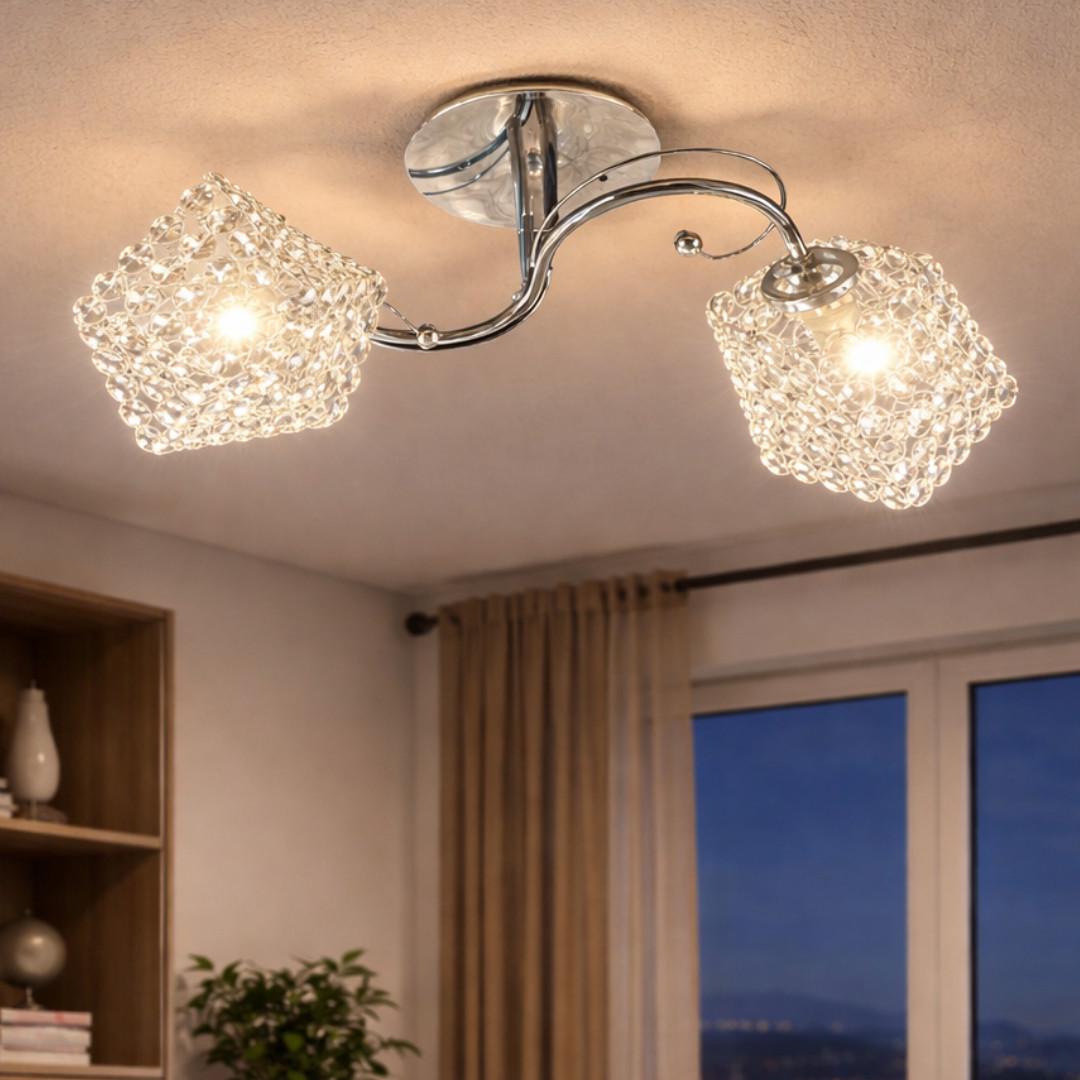 Люстра Valeso на два плафона с кристаллами под лампу Е27 Хром (9337B/2)