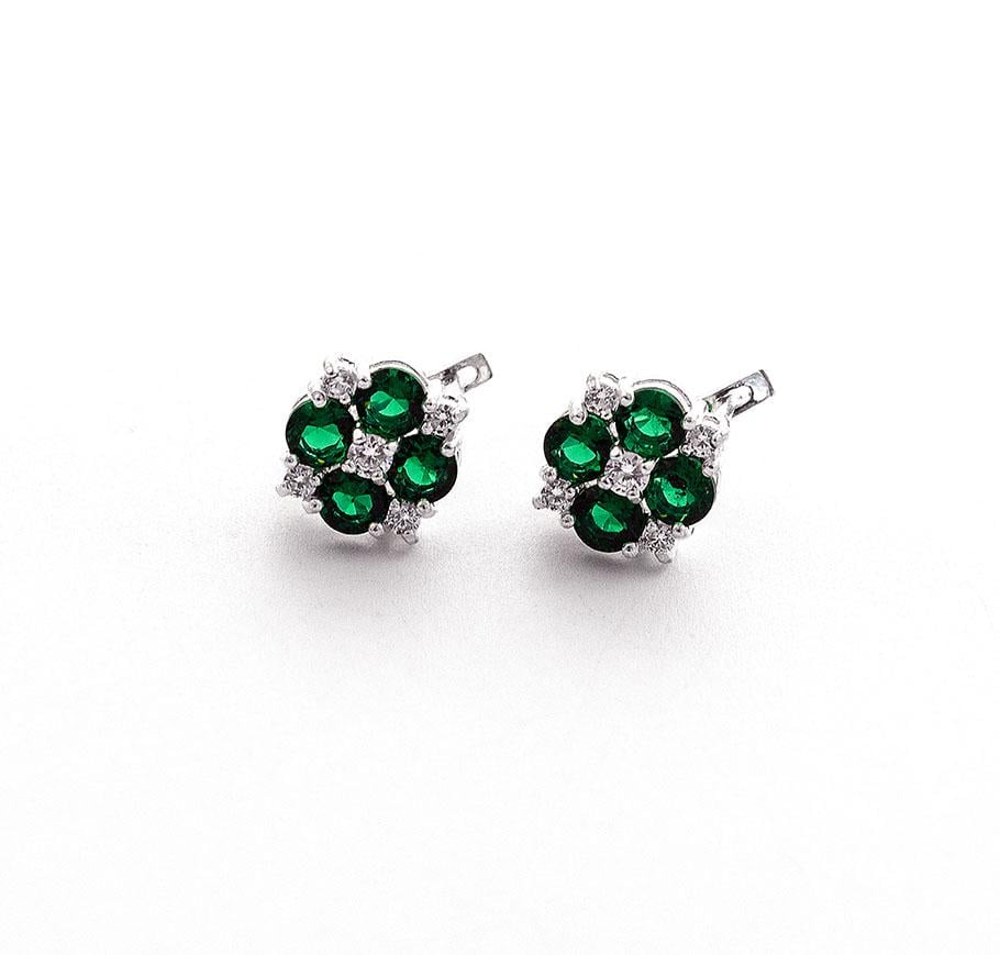 Серьги серебряные с фианитами Maxi Silver 7941 Цветочки Зеленый (87941)