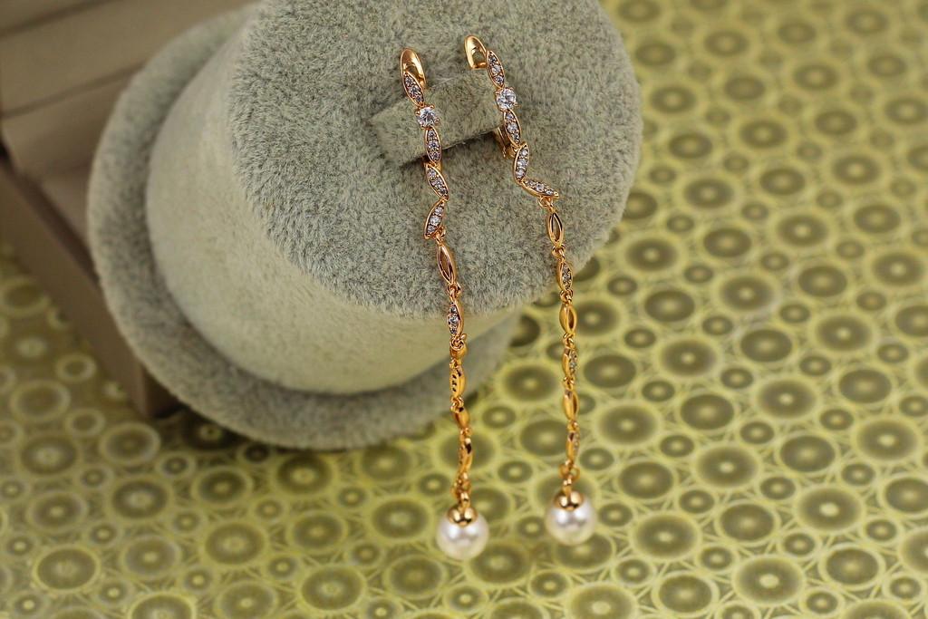 Серьги подвески Xuping Jewelry Фея с жемчугом 8 см Золотистый (2287148079)