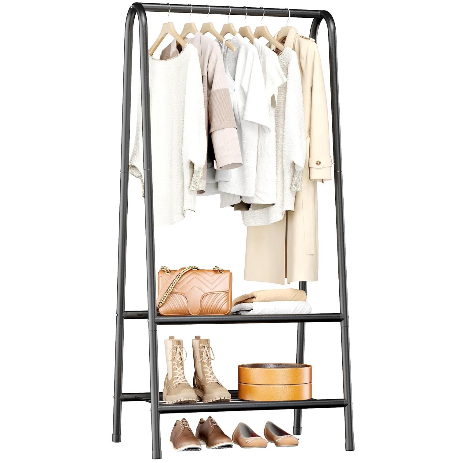 Стійка вішалка для одягу та взуття DOAKT S сталева підлогова з полицями Black (SM-60BK)