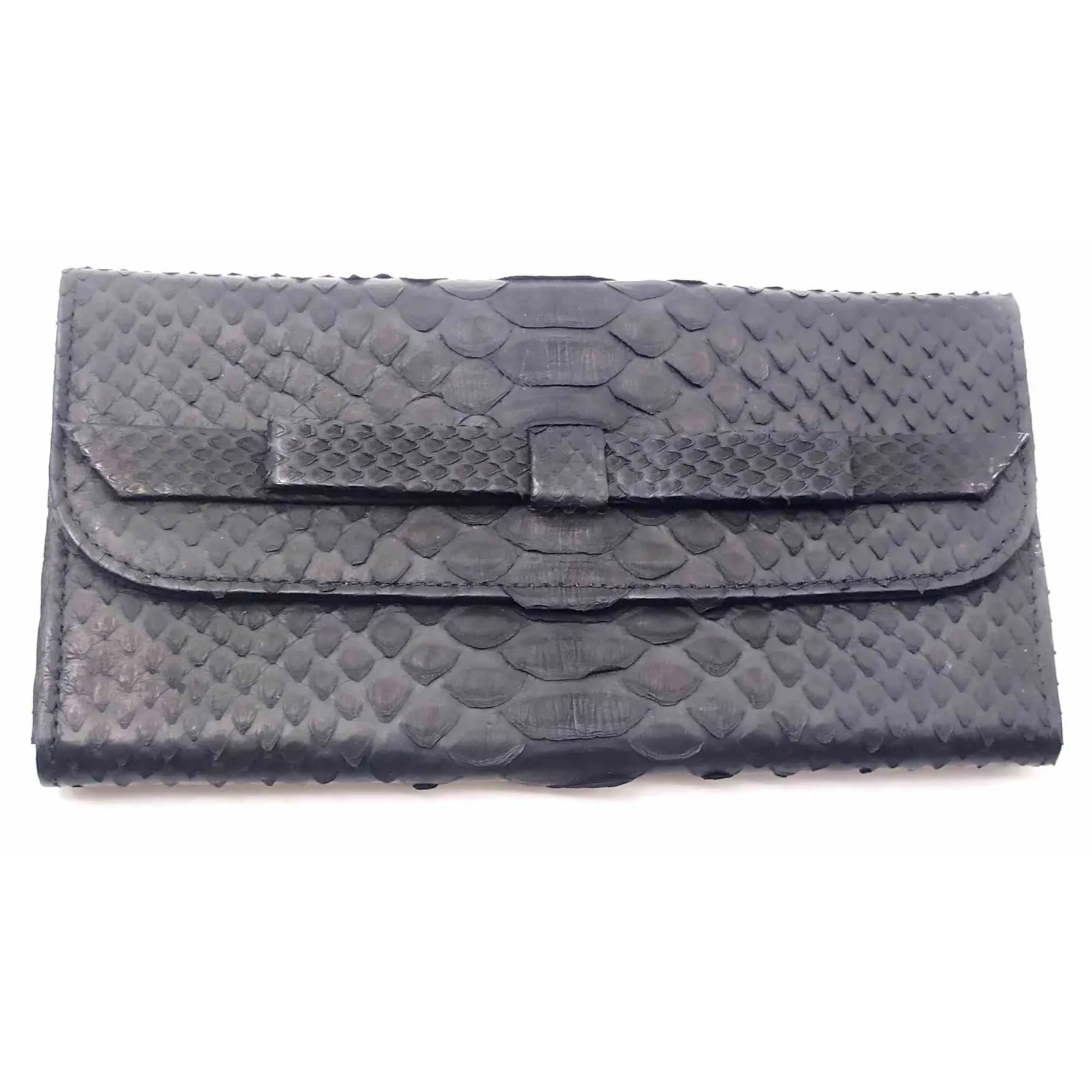 Кошелек из кожи питона 20х10х2 см Черный матовый (32642F)