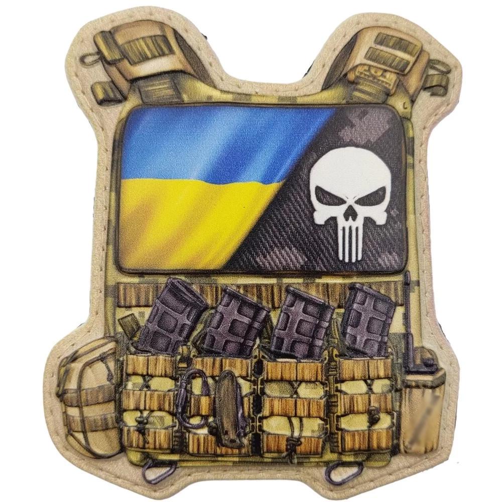 Патч объемный 3D Броник с флагом и черепом ПВХ на липучке (07130893)