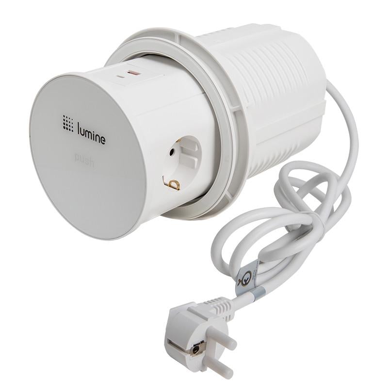 Блок розеточный выдвижной Lumine SUPERNOVA 3 розетки 2xUSB A+C 20W Белый (171554)