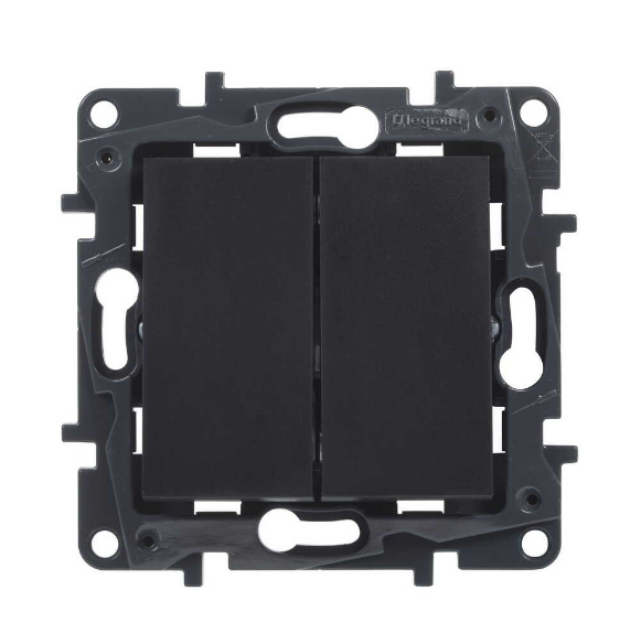 Выключатель двухклавишный Legrand Niloe Step 10А автоматические клеммы Черный (30850337)