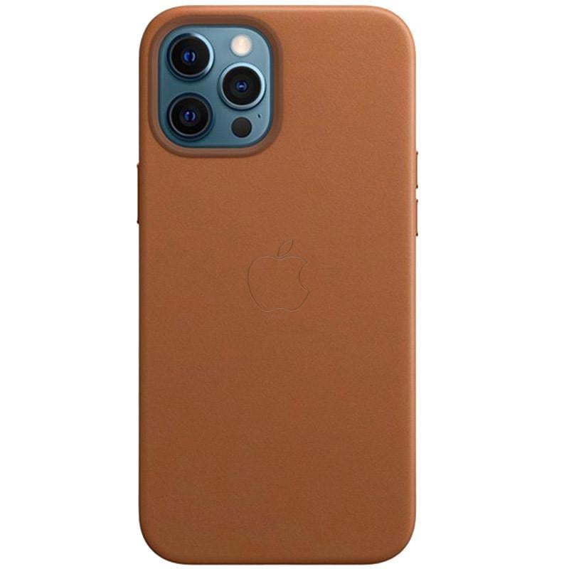 Противоударный кожаный чехол Leather Case (AAA) with MagSafe and Animation для Apple iPhone 12 Pro / 12 (6.1") Saddle Brown