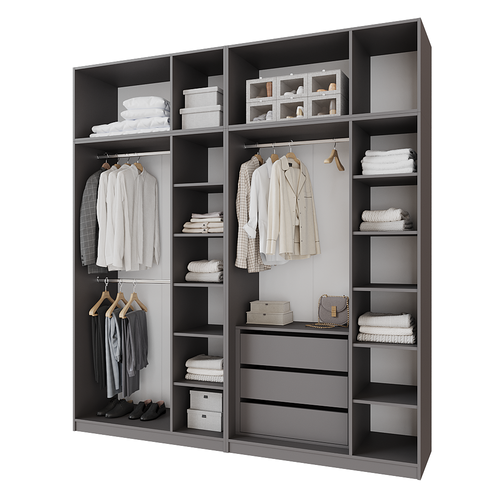 Шафа розпашна з тумбою та антресолью Меблітренд Чиназес Чита-2400.5 2400х500х2550 мм Графітовий/Білий (27707458) - фото 2 Шафа розпашна з тумбою та антресолью Меблітренд Чиназес Чита-2400.5 2400х500х2550 мм Графітовий/Білий (27707458) - фото 2