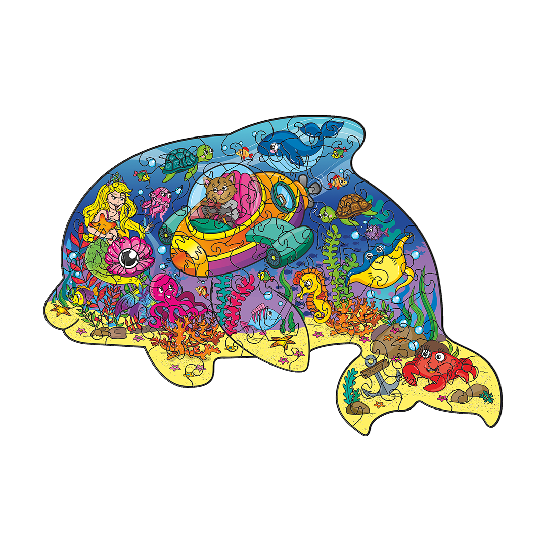 Пазл деревянный Подводный мир в форме дельфина 49,1 х34, 3 см 58 шт. (1543566781) - фото 2