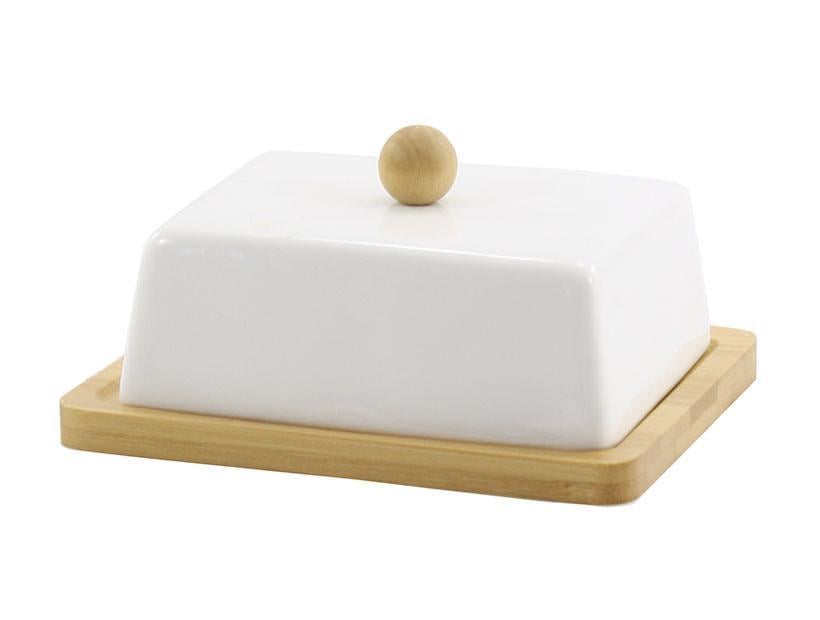 Масленка фарфоровая Interos с бамбуковой подставкой 15 см Белый (PJ00686)