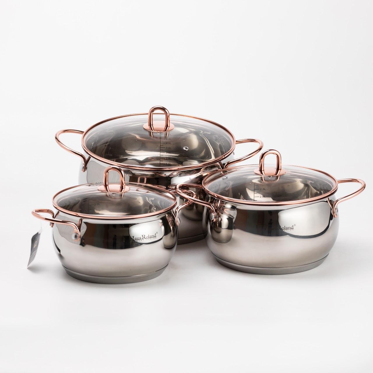 Набор кастрюль из нержавеющей стали 6,1/2,6/3,6 л 3 шт. Хром (4782)