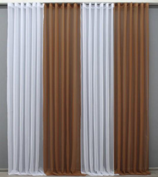 Шторы в гостиную/зал шифон 4x2,9 м Белый/Коричневый (012дк) Шторы в гостиную/зал шифон 4x2,9 м Белый/Коричневый (012дк)
