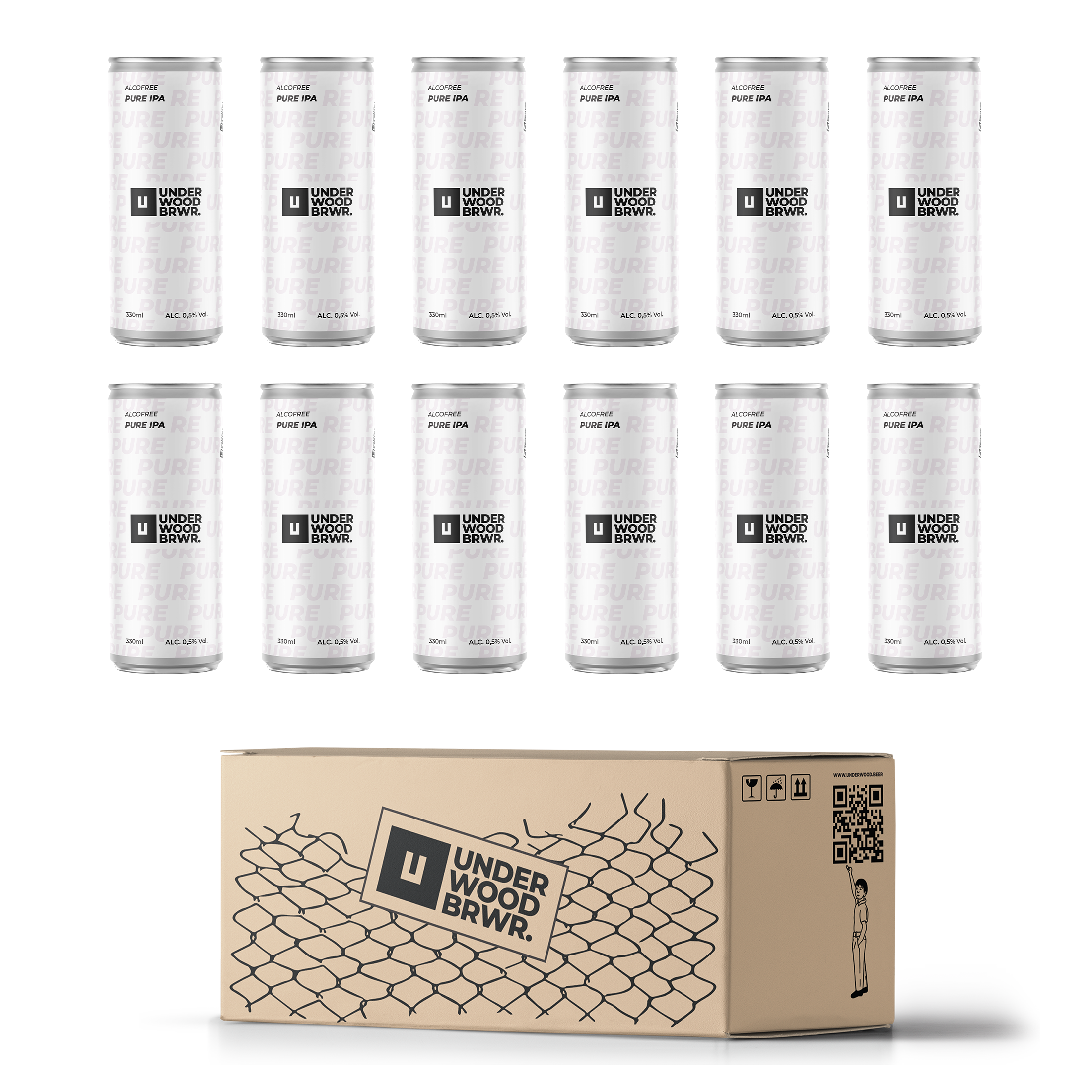 Пиво світле нефільтроване Underwood Brewery PURE IPA безалкогольне 0,5% 0,33 л 12 шт. (251210)