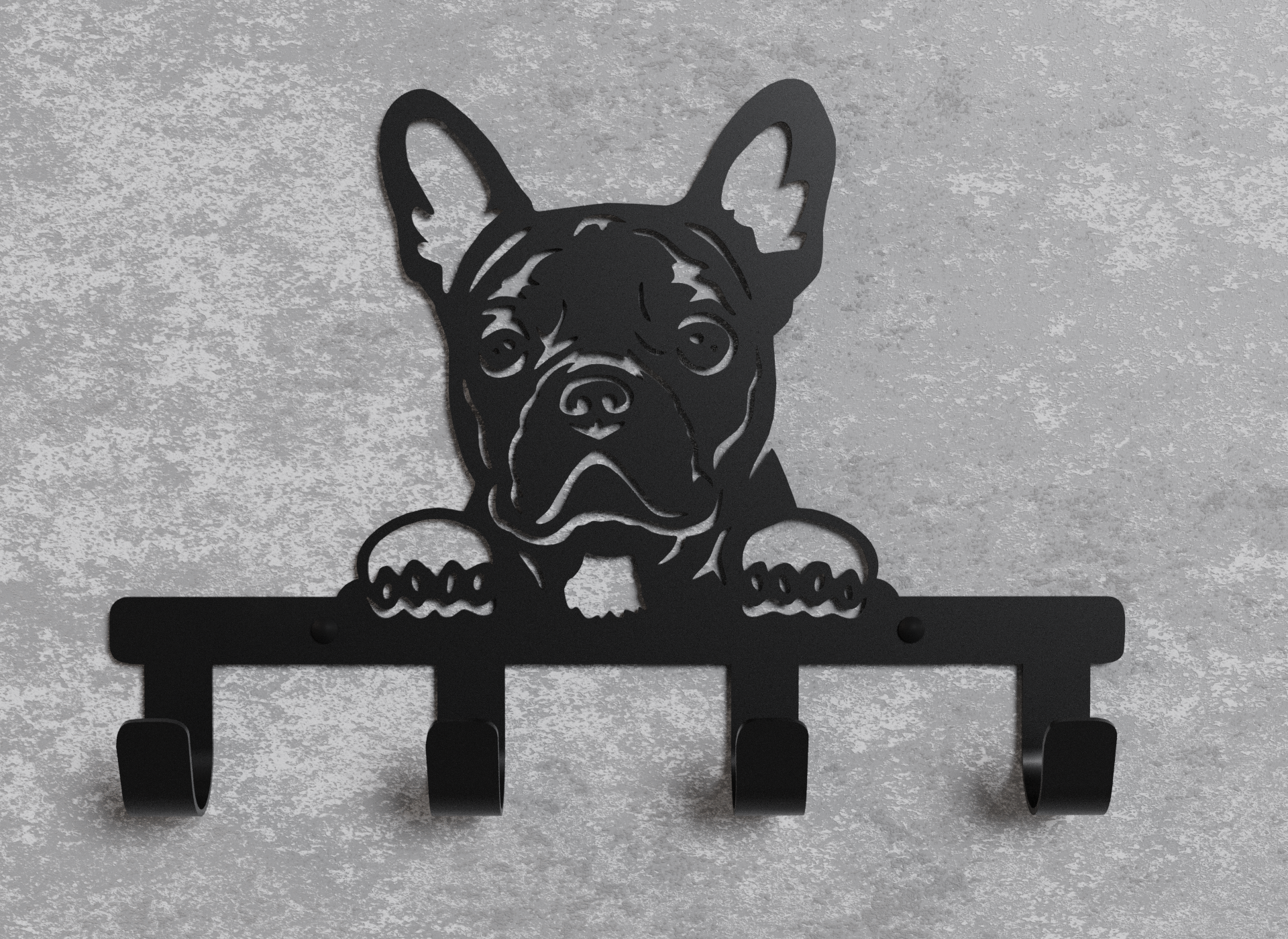 Вішалка настінна Loft-Craft Французький бульдог з металу Чорний (AM-014-bk)