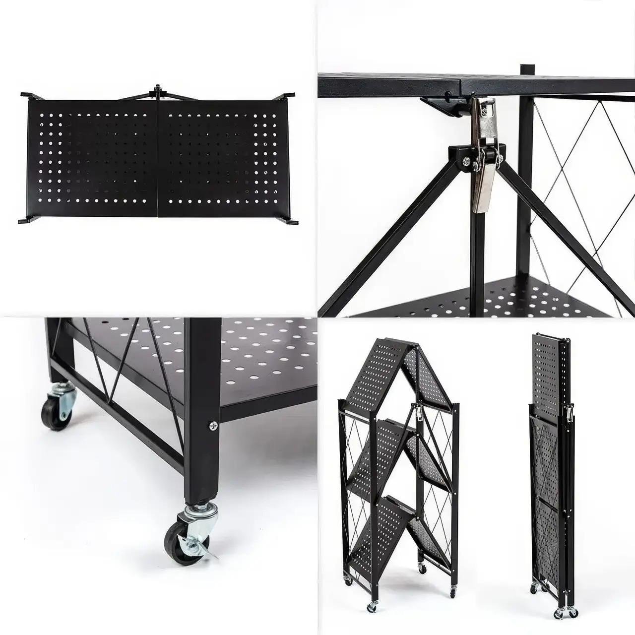 Етажерка складна підлогова металева 3 ярусна на колесах 89x71x35 см (17037) - фото 6