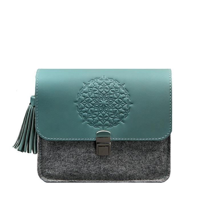 Сумка бохо фетровая женская Лилу с кожаными вставками Бирюзовый (A-026366)