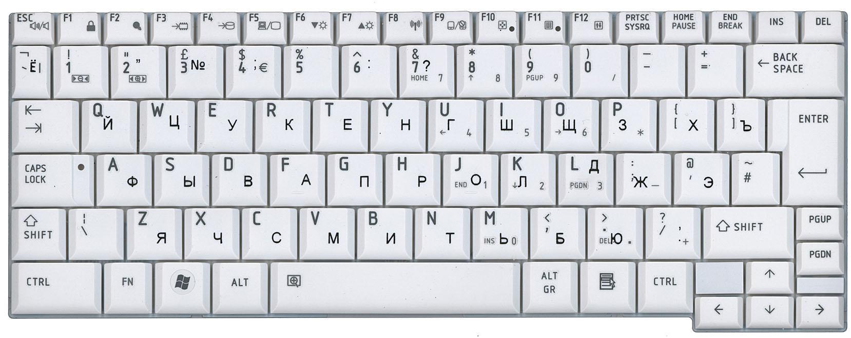 Клавиатура для ноутбука Toshiba Portege A600/A603/R600/R601/R603 вертикальный Enter White