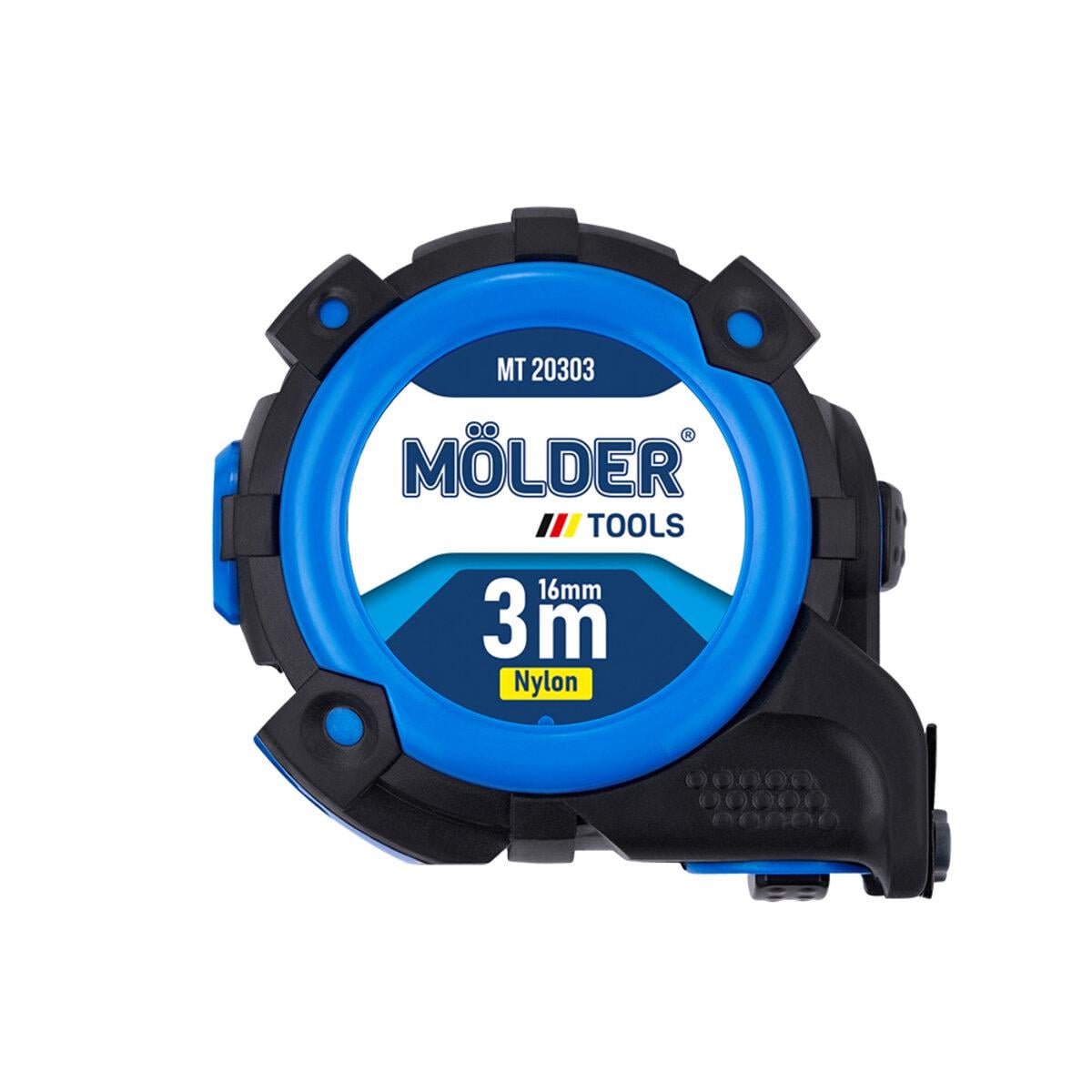 Рулетка Molder нейлоновая с автостопом магнитным двухсторонним зацепом и шкалой 3 м 16 мм (MT20303)