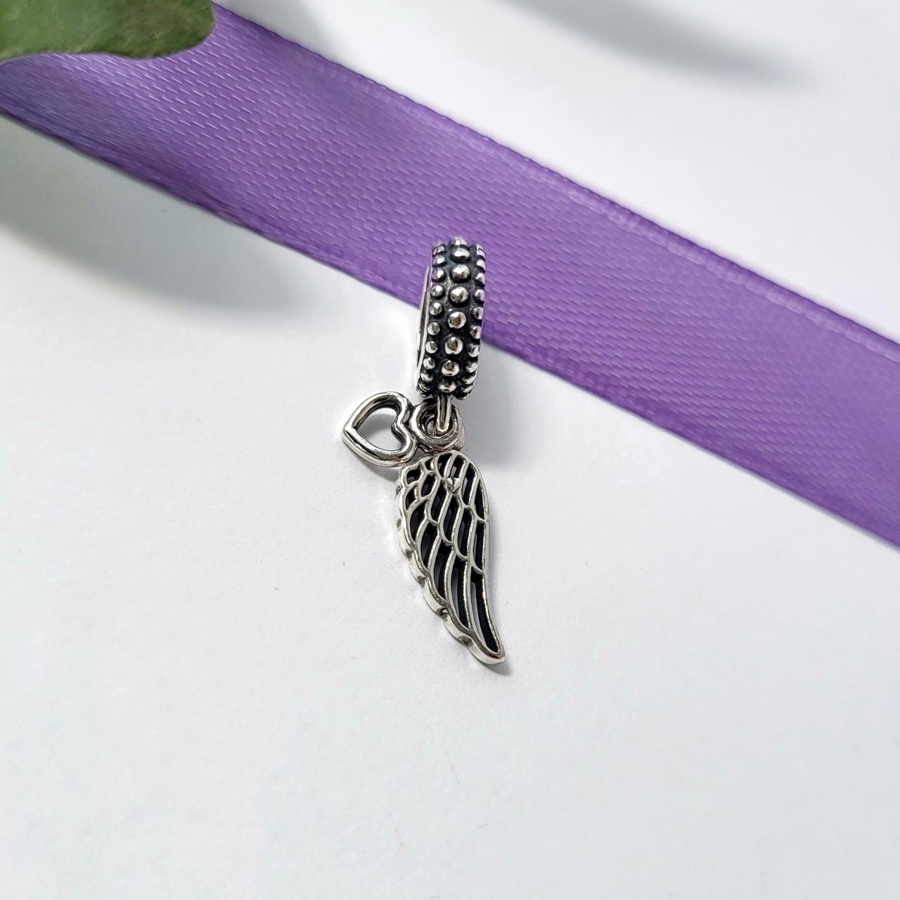 Шарм Крило Янгола без каменів чорнене срібло 925 проби (84523)