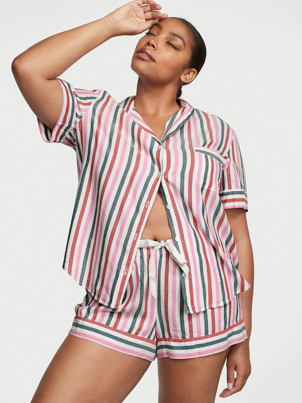 Пижама женская Victoria's Secret Flannel Short Pajama Set Multi ColoRed Stripe M (26716752)