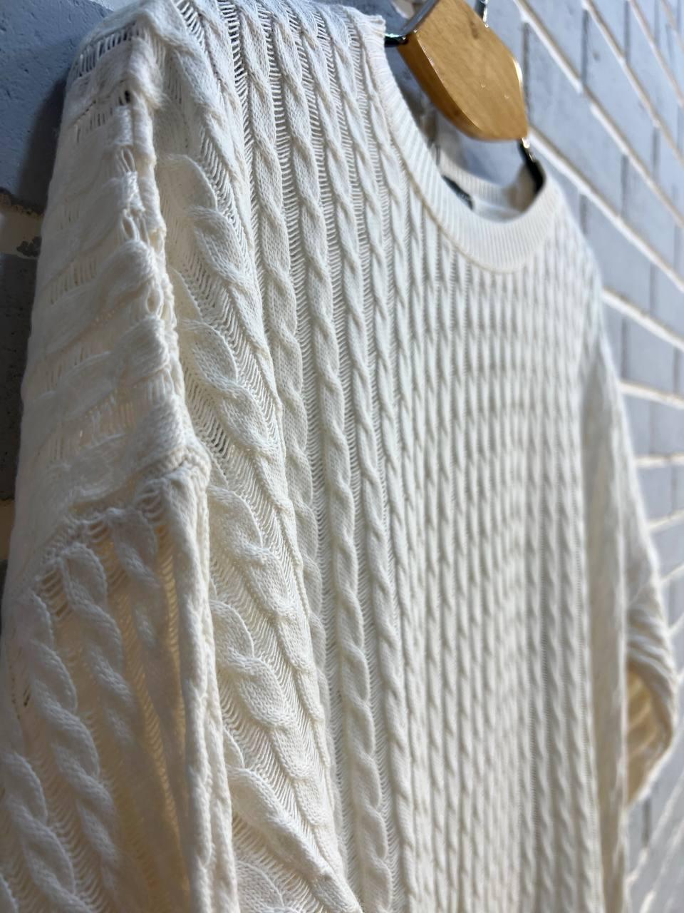 Джемпер женский KARON 10646 полупрозрачный реглан ажурная вязка косичка короткий рукав OS Молочный (1248) - фото 5