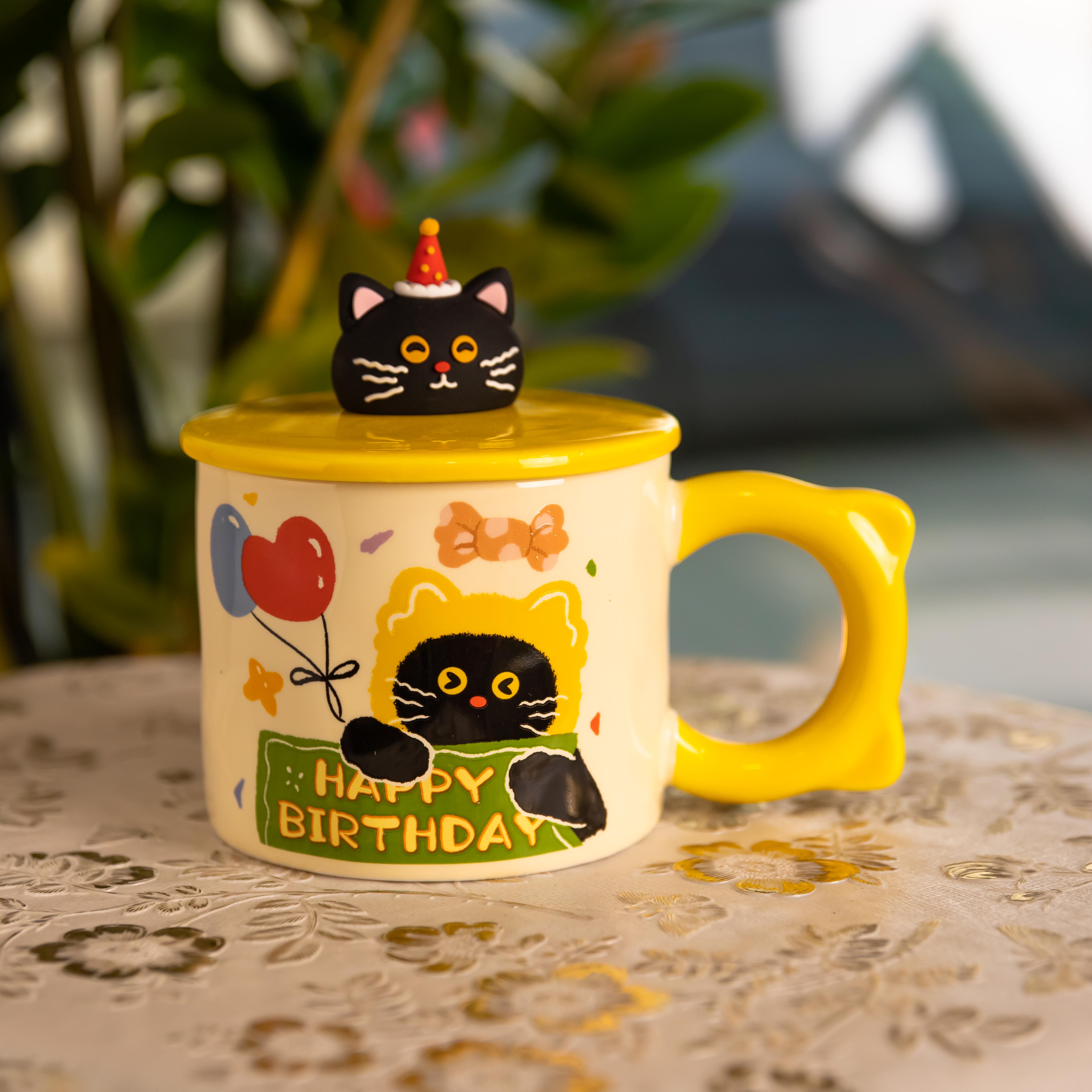 Чашка фарфоровая Kitten's Birthday 400 мл Желтый (FM-24B)