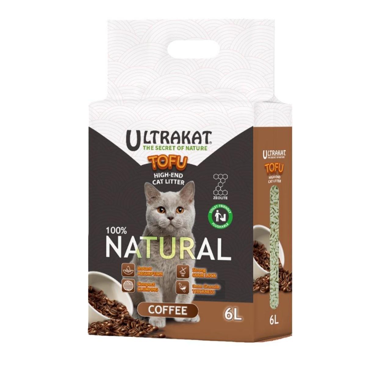 Наполнитель соевый для кошачьего туалета Ultrakat Tofu с ароматом кофе 3 мм 6 л 2,5 кг