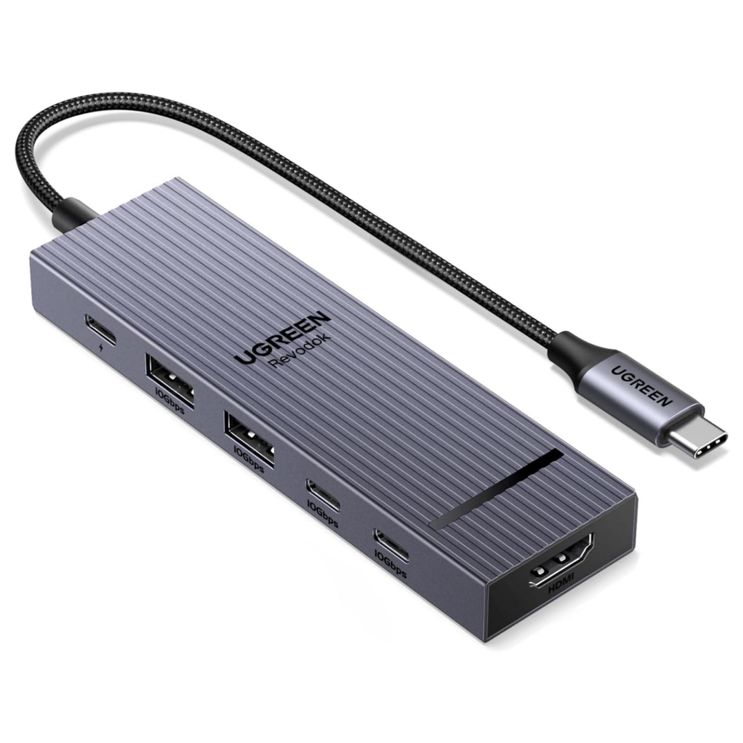 Док-станция UGREEN Revodok Pro CM818 6в1 4 порта USB 3.2/2 USB-A/2 USB-C/HDMI до 100 Вт Темно-серый (45363)